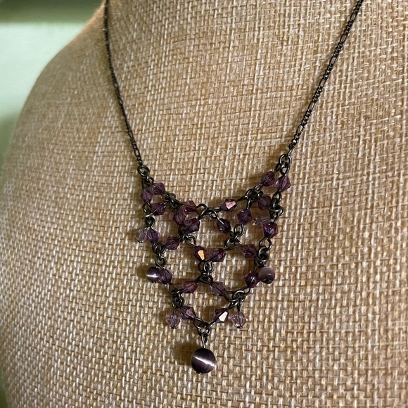 Beautiful Kenneth Cole fringe necklace with faceted violet beads and cats eye - Picture 1 of 8